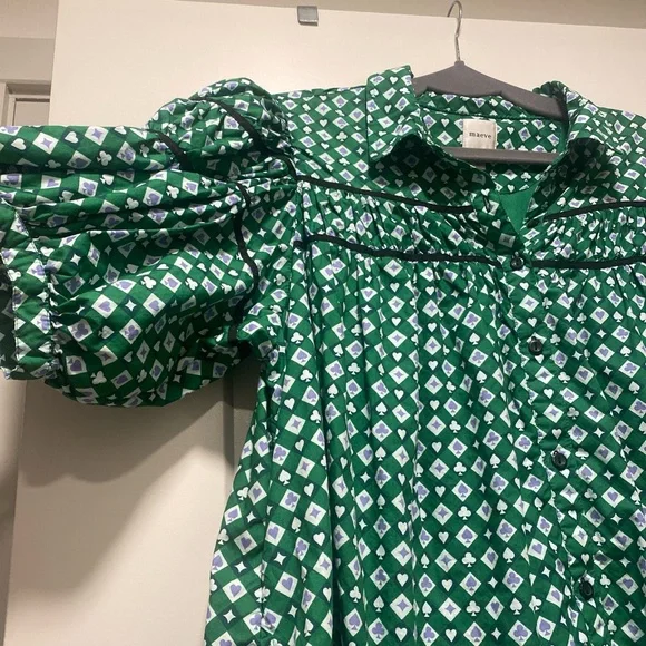 Maeve 1X puff sleeves A line ruffled mini dress - Picture 2 of 7